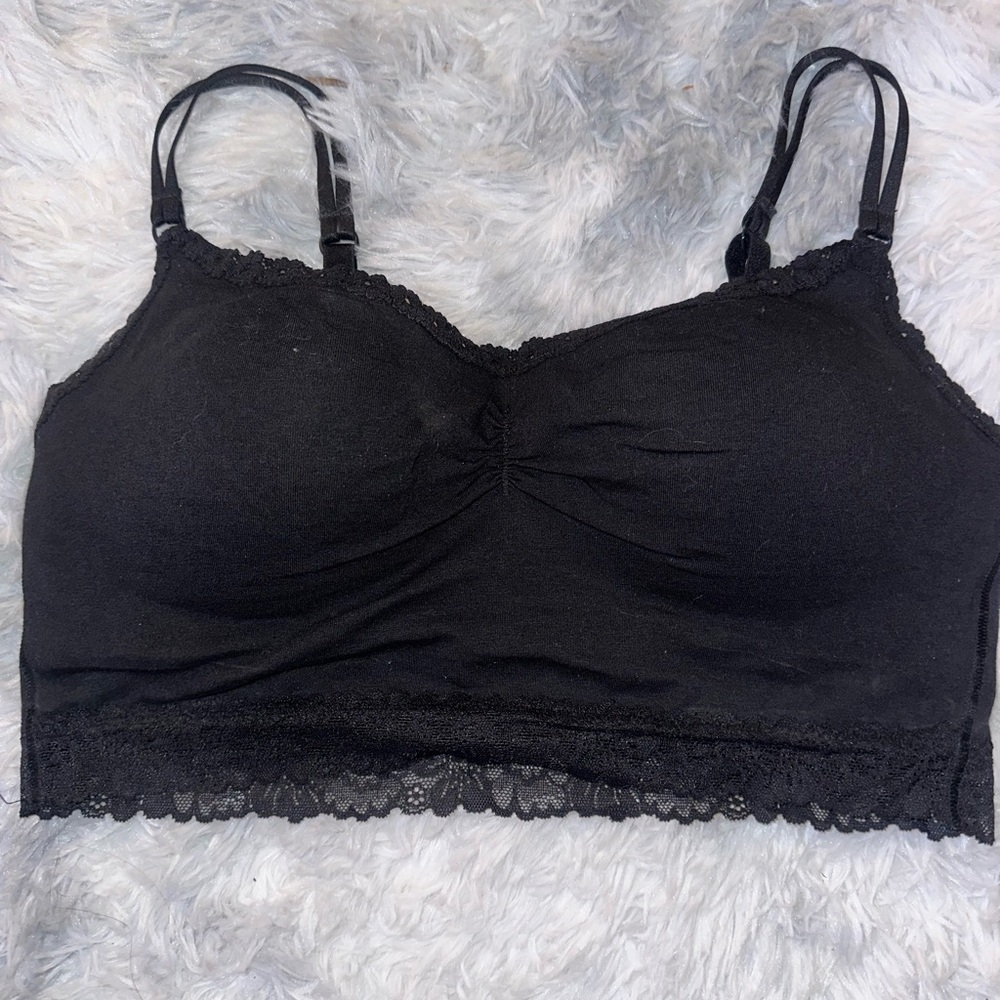 PINK Victoria’s Secret - Lace Trim Bralette Lightly Lined - Black NWT